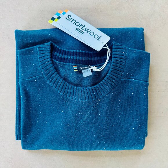 NWT Smartwool 2025 Sparwood Crew Sweater Large Twilight Blue Donegal Merino Wool - Picture 2 of 6